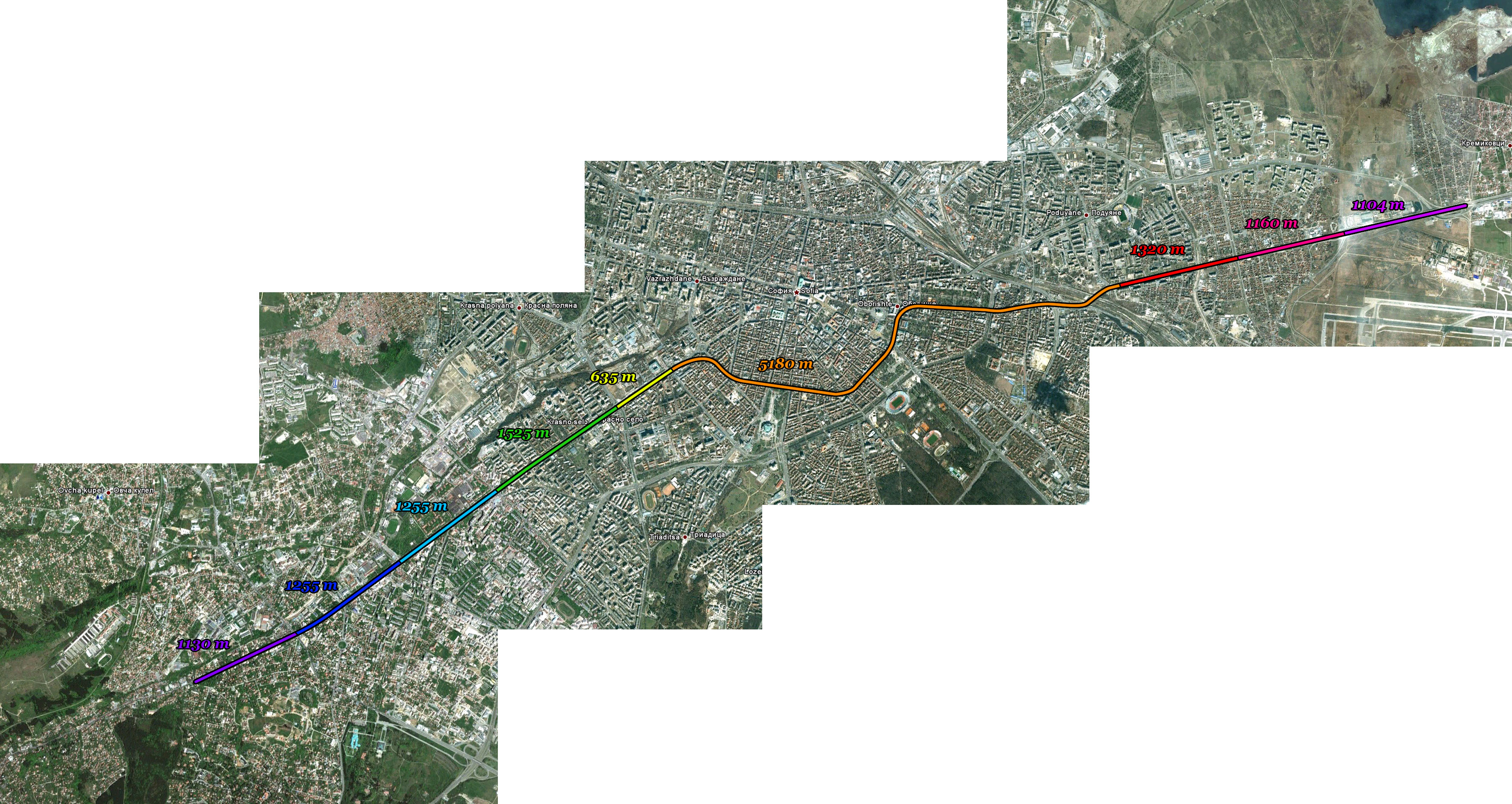 Отстояния между основните възли по трасето на Трети метродиаметър